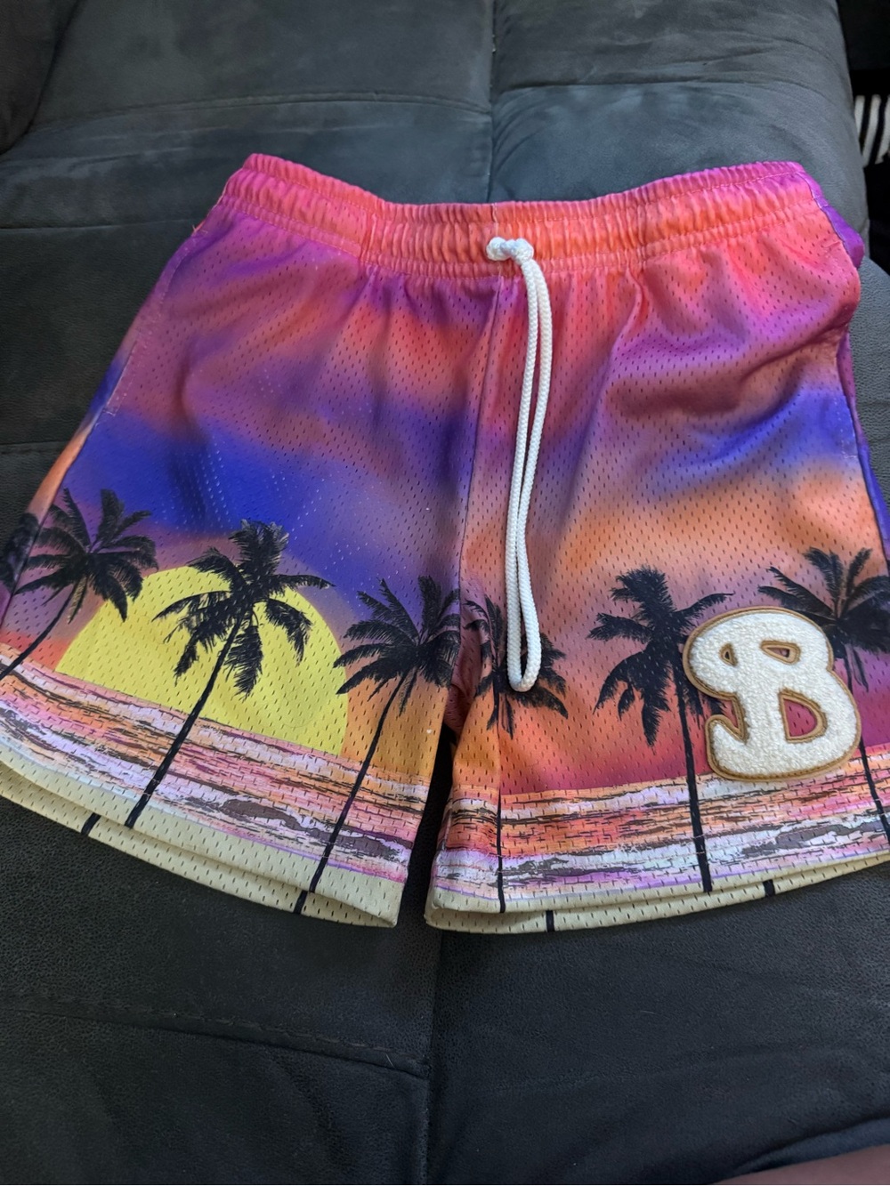 Sunset Palm Mesh Shorts - Pink/Orange/Yellow